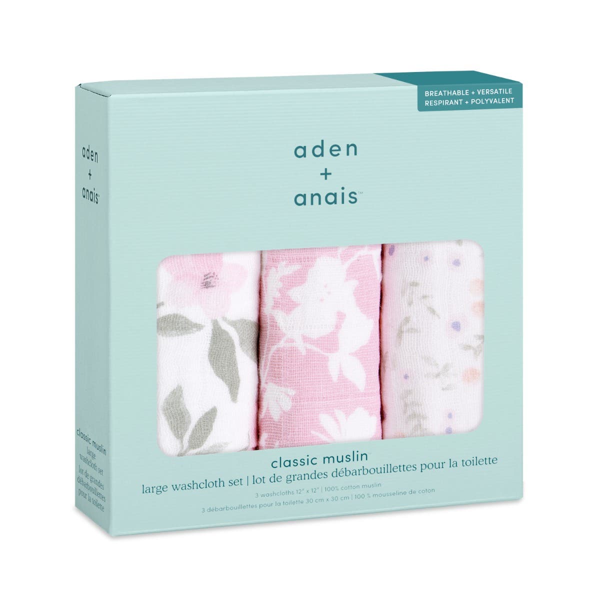 Aden Anais Boutique Cotton Muslin Washcloths, 3pk - Full Bloom
