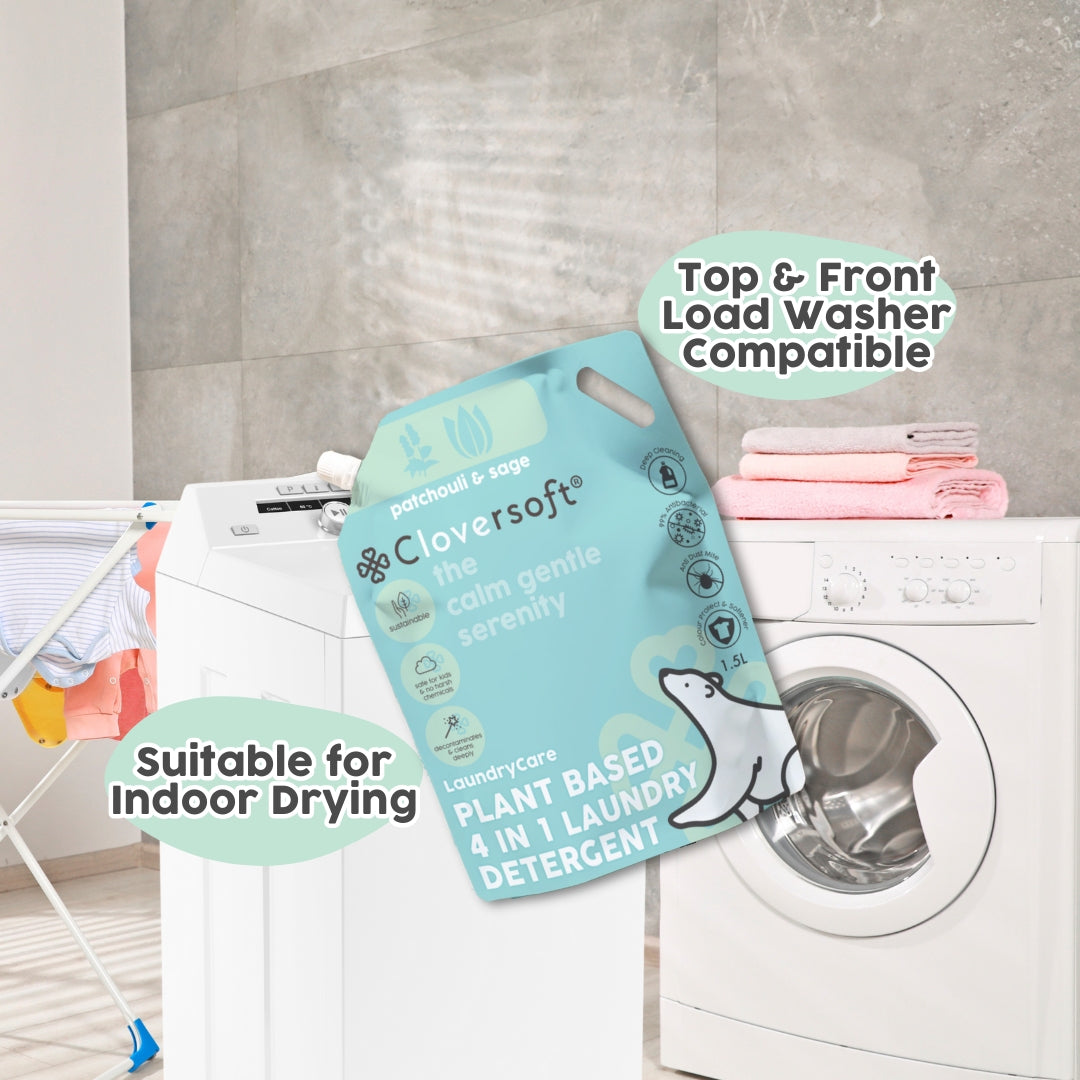 Cloversoft Plant-based 4-in-1 Laundry Detergent, 1.5L Refill Bag - Patchouli & Sage (Exp 11/27)