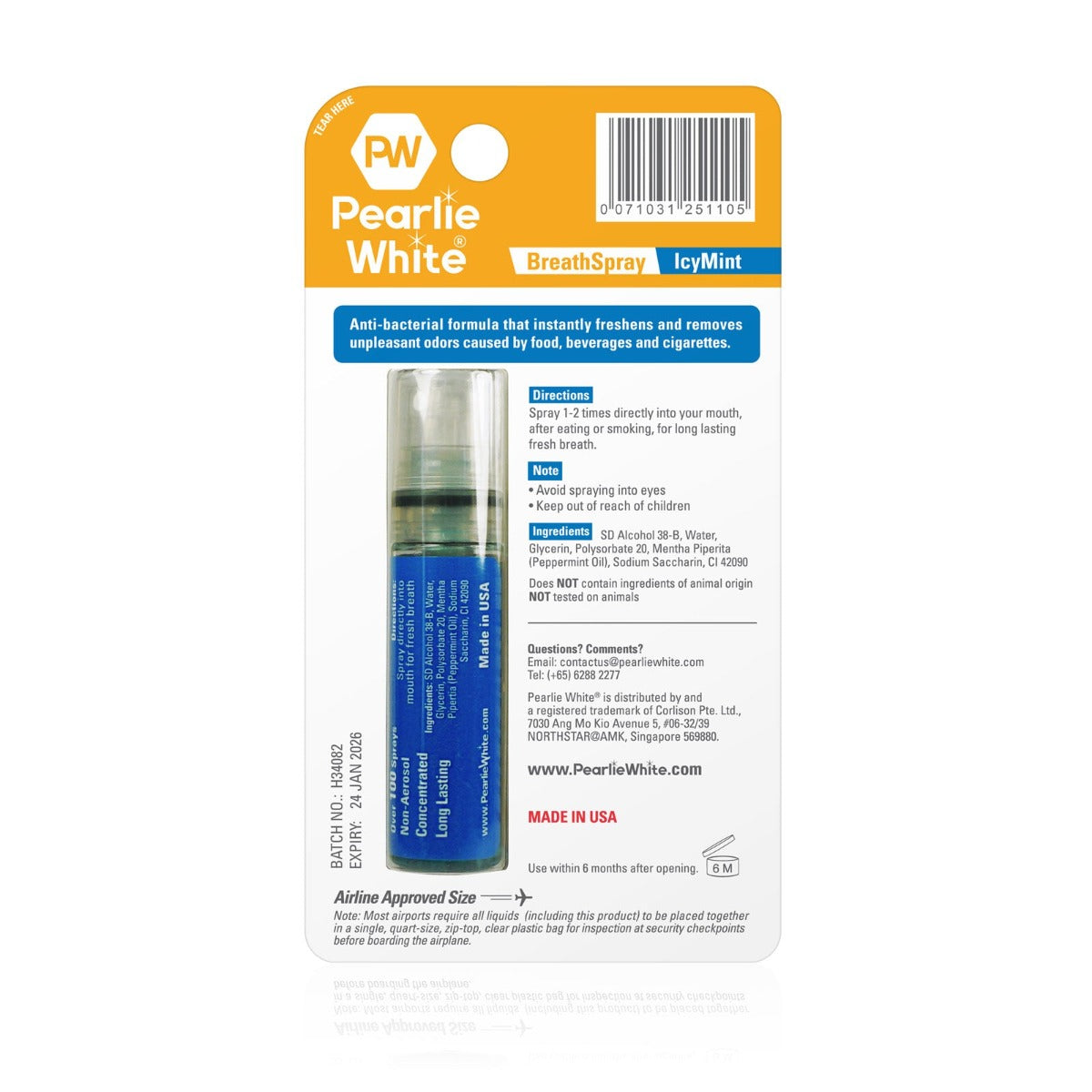 Pearlie White Breath Spray Instant Breath Freshening Sprays (3 x 8.5ml) - Icy Mint - Exp 07/27