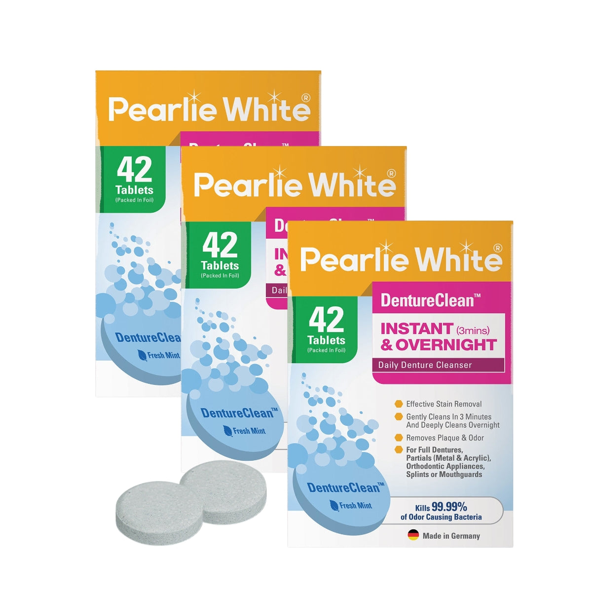 Pearlie White DentureClean Denture Cleansing Tablets (3 x 42 tablets) - Exp 02/26