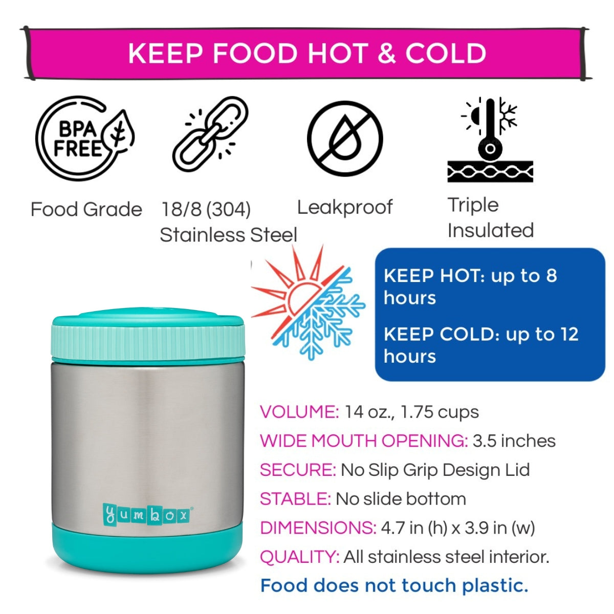 Yumbox Zuppa Thermal Food Jar, 415ml - Blue