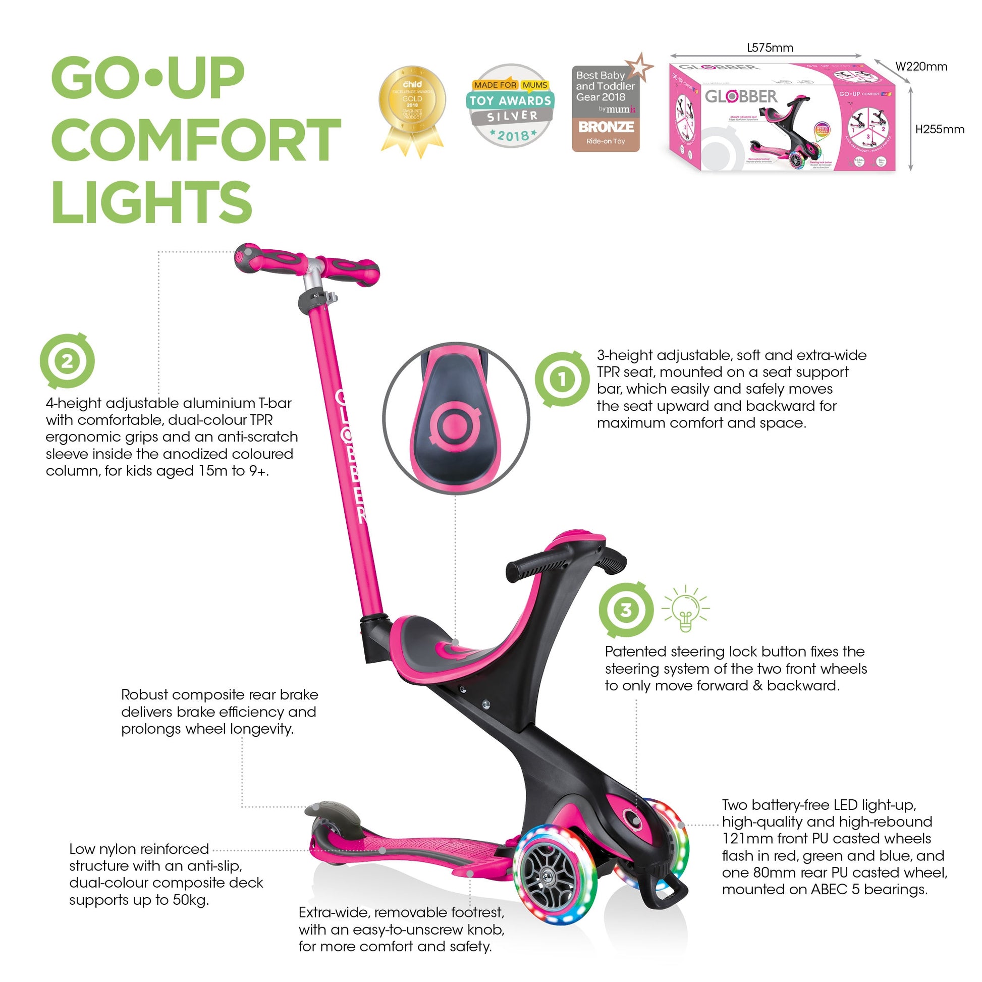 Globber GO•UP (Evo) Comfort Convertible Scooter (LED Wheels) (2 Colours) - Pupsik Singapore