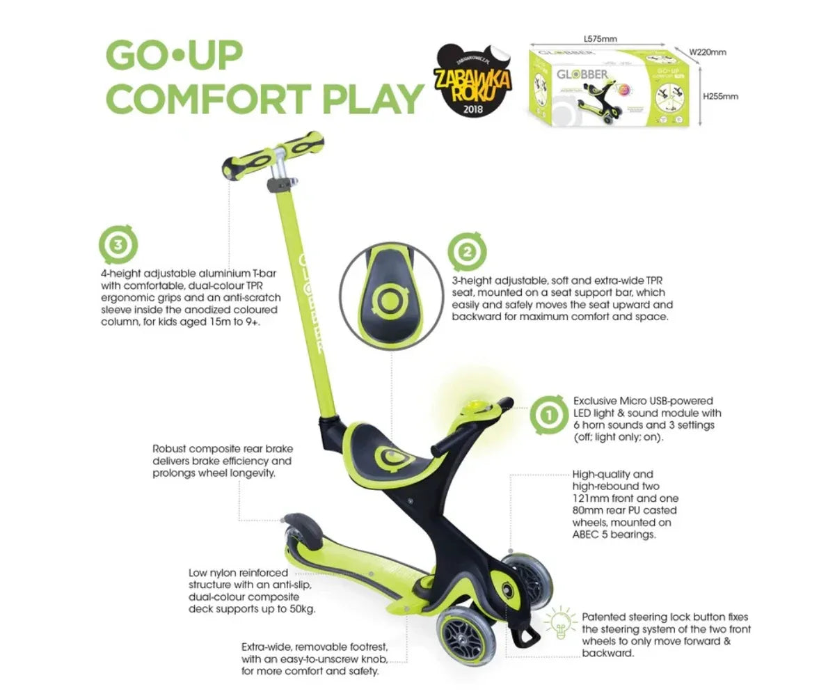 Globber GO•UP (Evo) Comfort Play Convertible Scooter (4 Colours) | 2-6Y - Pupsik Singapore
