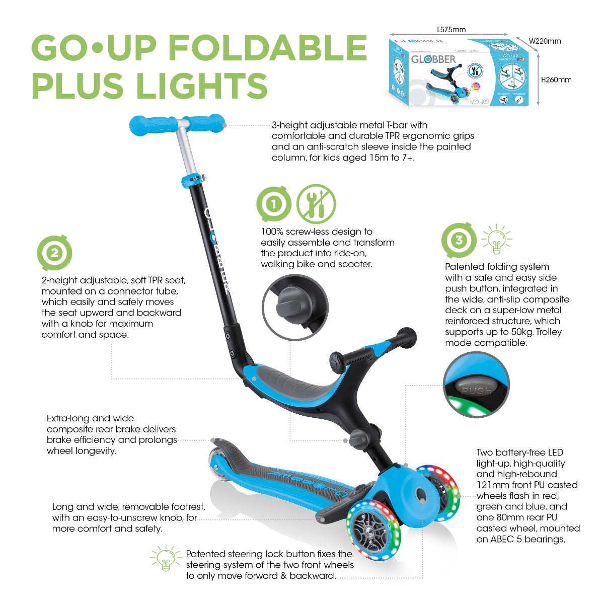 Globber GO•UP Foldable Plus Lights Scooter (LED wheels) - 2 Colors - Pupsik Singapore
