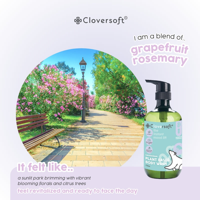 Cloversoft Plant-Based Body Wash, 750ml - Grapefruit & Rosemary (Exp 04/27)