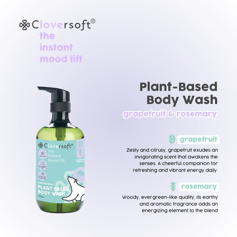 Cloversoft Plant-Based Body Wash, 750ml - Grapefruit & Rosemary (Exp 04/27)