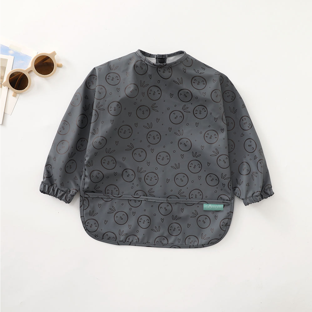 Biomom Baby Smock Bib - Grey Kissy Emoji (2 Sizes)