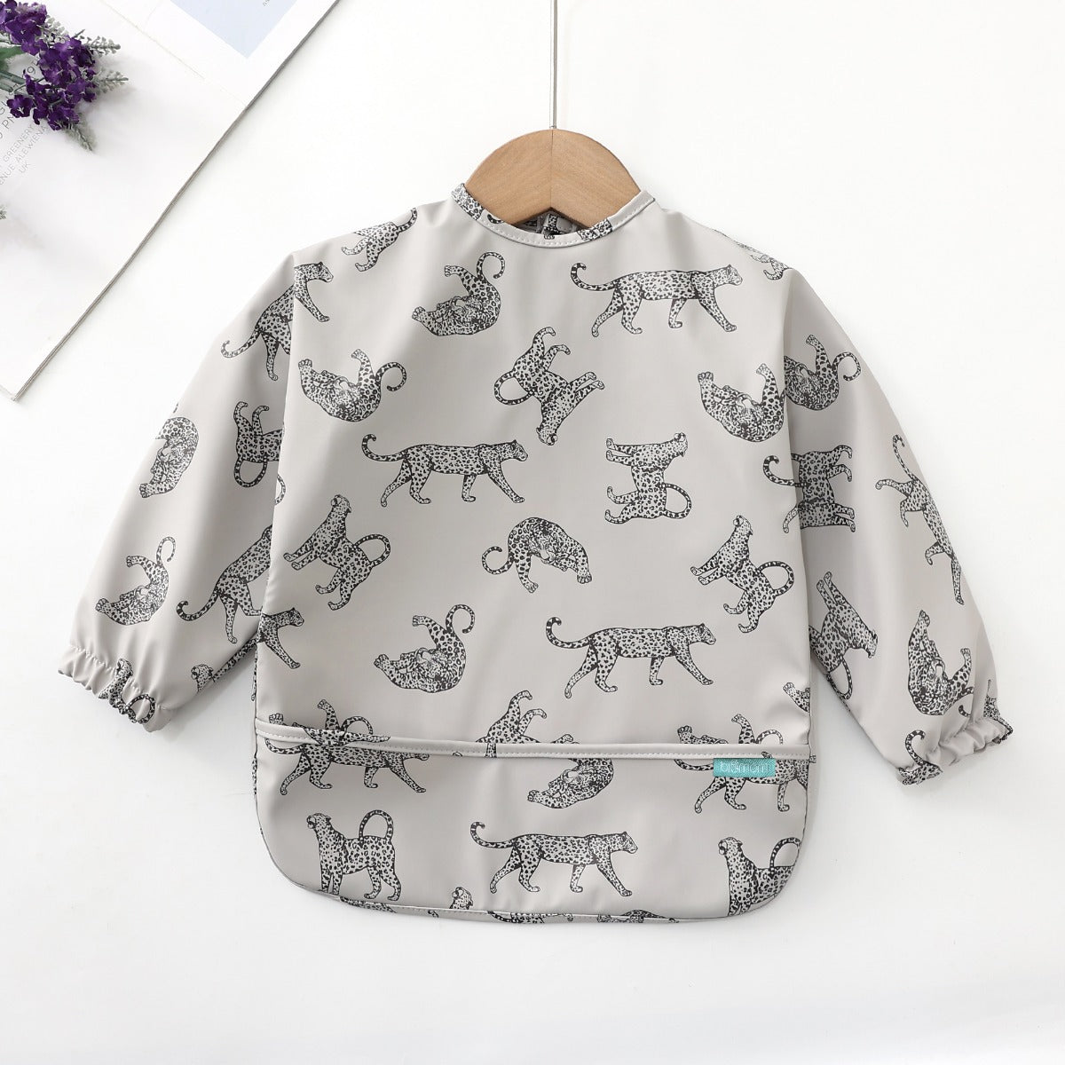 Biomom Baby Smock Bib - Grey Leopard