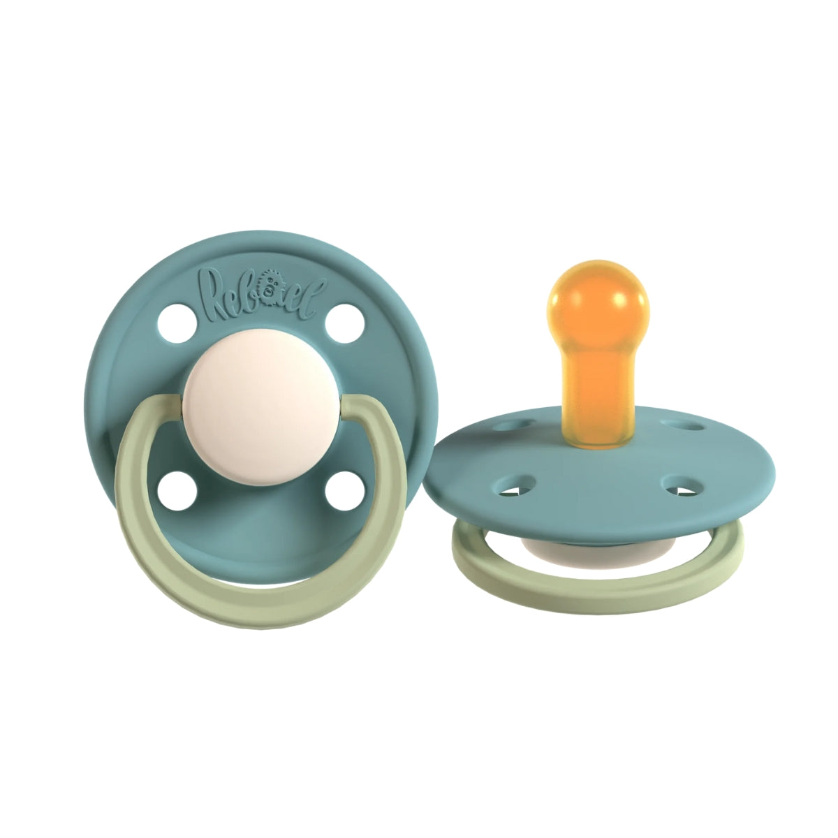 Rabael Duo Natural Rubber Round Pacifiers, 2pk - Cloudy Pearly Snake / Rainy Pearly Dolphin (2 Sizes)
