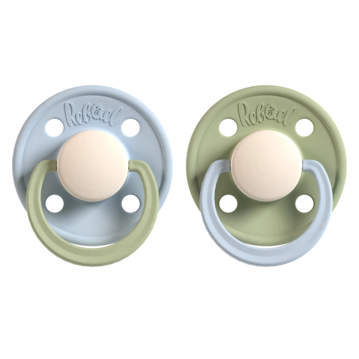 Rabael Duo Natural Rubber Round Pacifiers, 2pk - Cold Pearly Dolphin / Cloudy Pearly Elephant (2 Sizes)