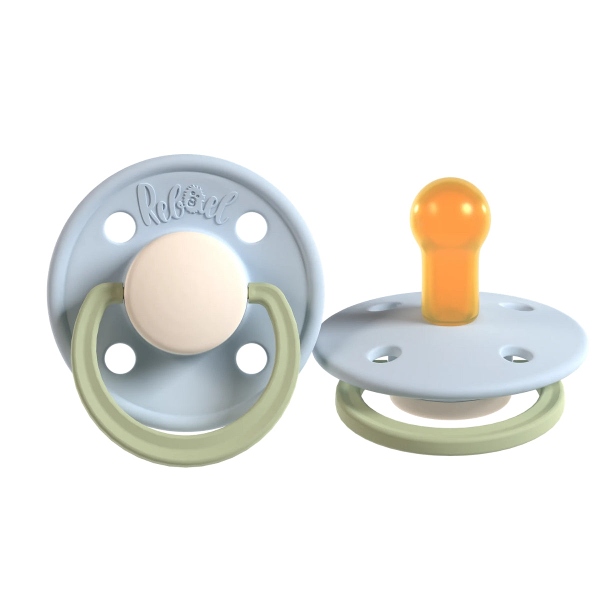 Rabael Duo Natural Rubber Round Pacifiers, 2pk - Cold Pearly Dolphin / Cloudy Pearly Elephant (2 Sizes)