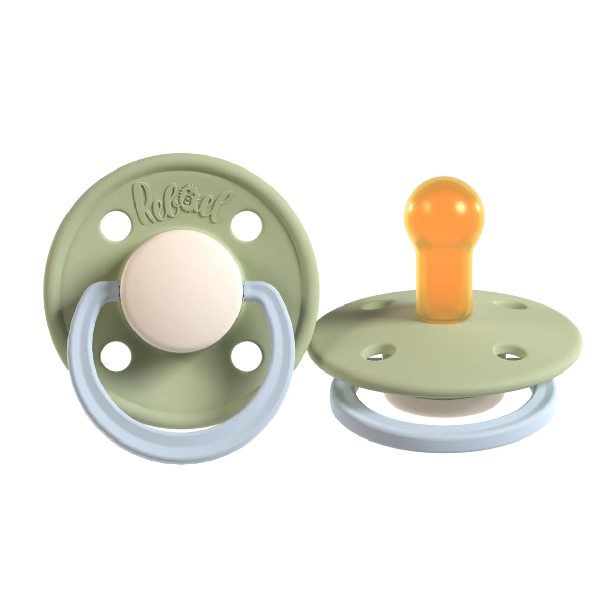 Rabael Duo Natural Rubber Round Pacifiers, 2pk - Cold Pearly Dolphin / Cloudy Pearly Elephant (2 Sizes)