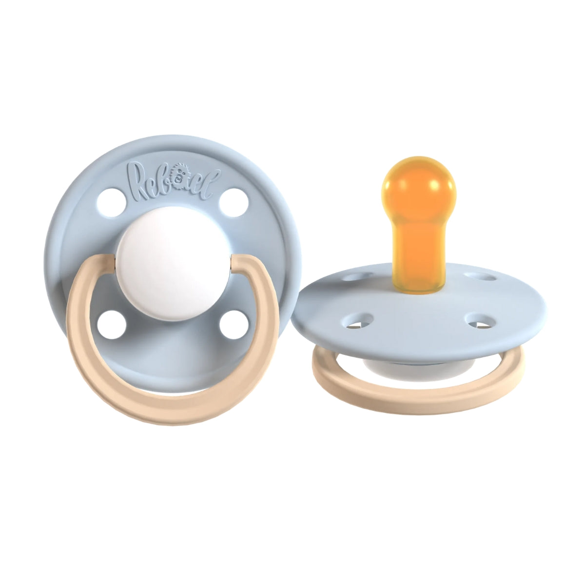 Rabael Duo Natural Rubber Round Pacifiers, 2pk - Cold Pearly Lion / Dusty Pearly Elephant (2 Sizes)