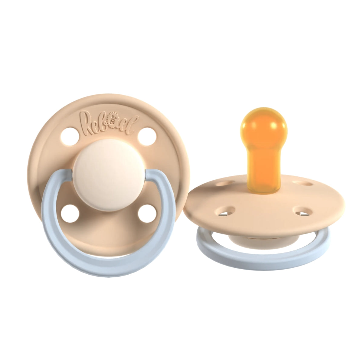 Rabael Duo Natural Rubber Round Pacifiers, 2pk - Cold Pearly Lion / Dusty Pearly Elephant (2 Sizes)