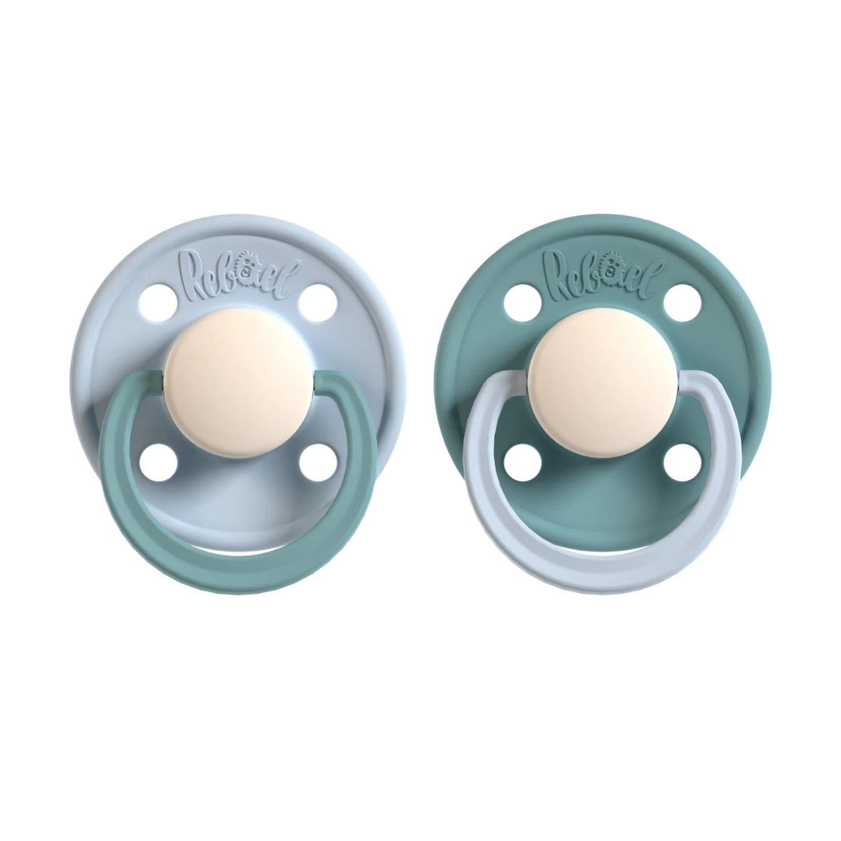 Rabael Duo Natural Rubber Round Pacifiers, 2pk -  Cold Pearly Snake / Rainy Pearly Elephant (2 Sizes)