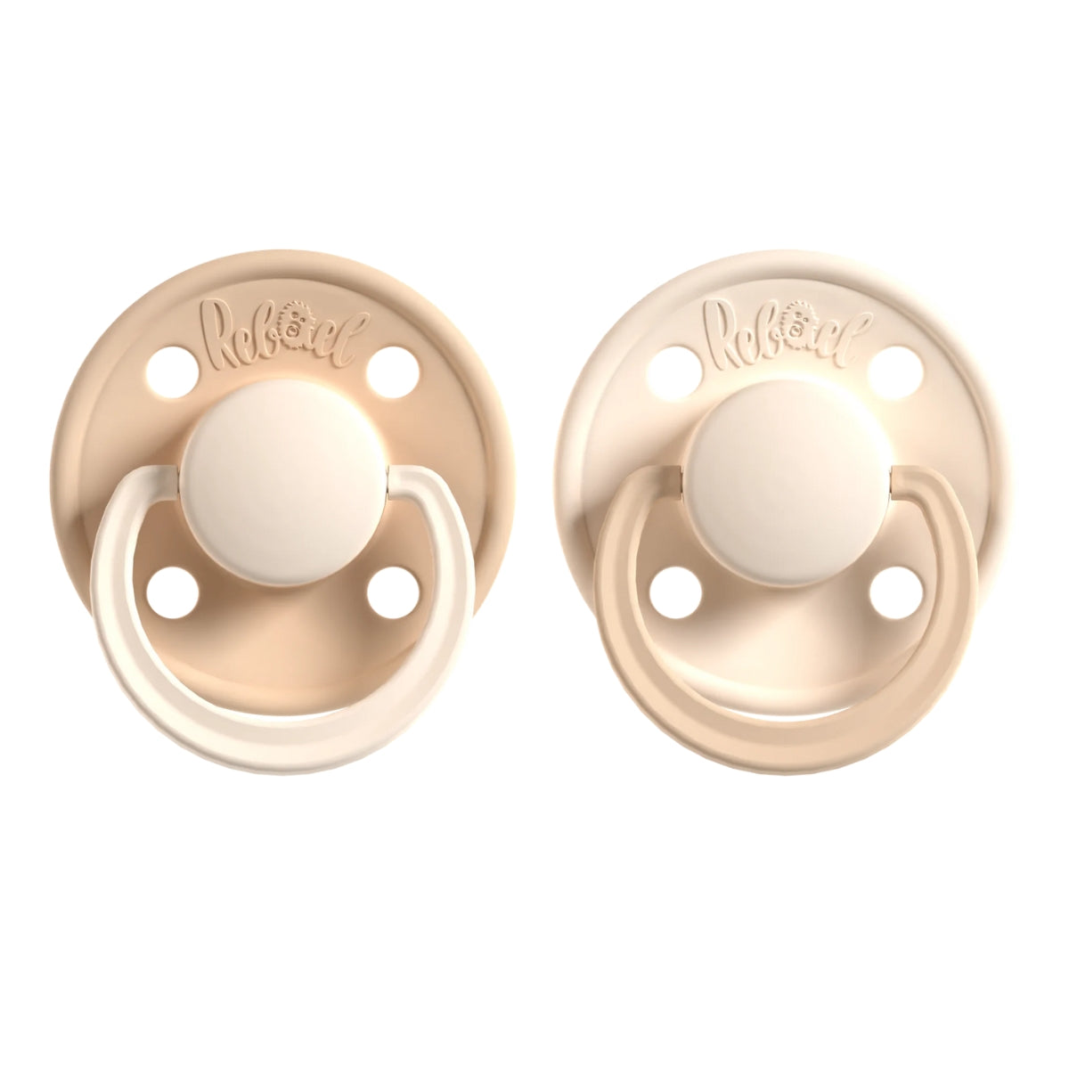 Rabael Duo Natural Rubber Round Pacifiers, 2pk - Dusty Pearly Mouse / Frosty Pearly Lion (2 Sizes)