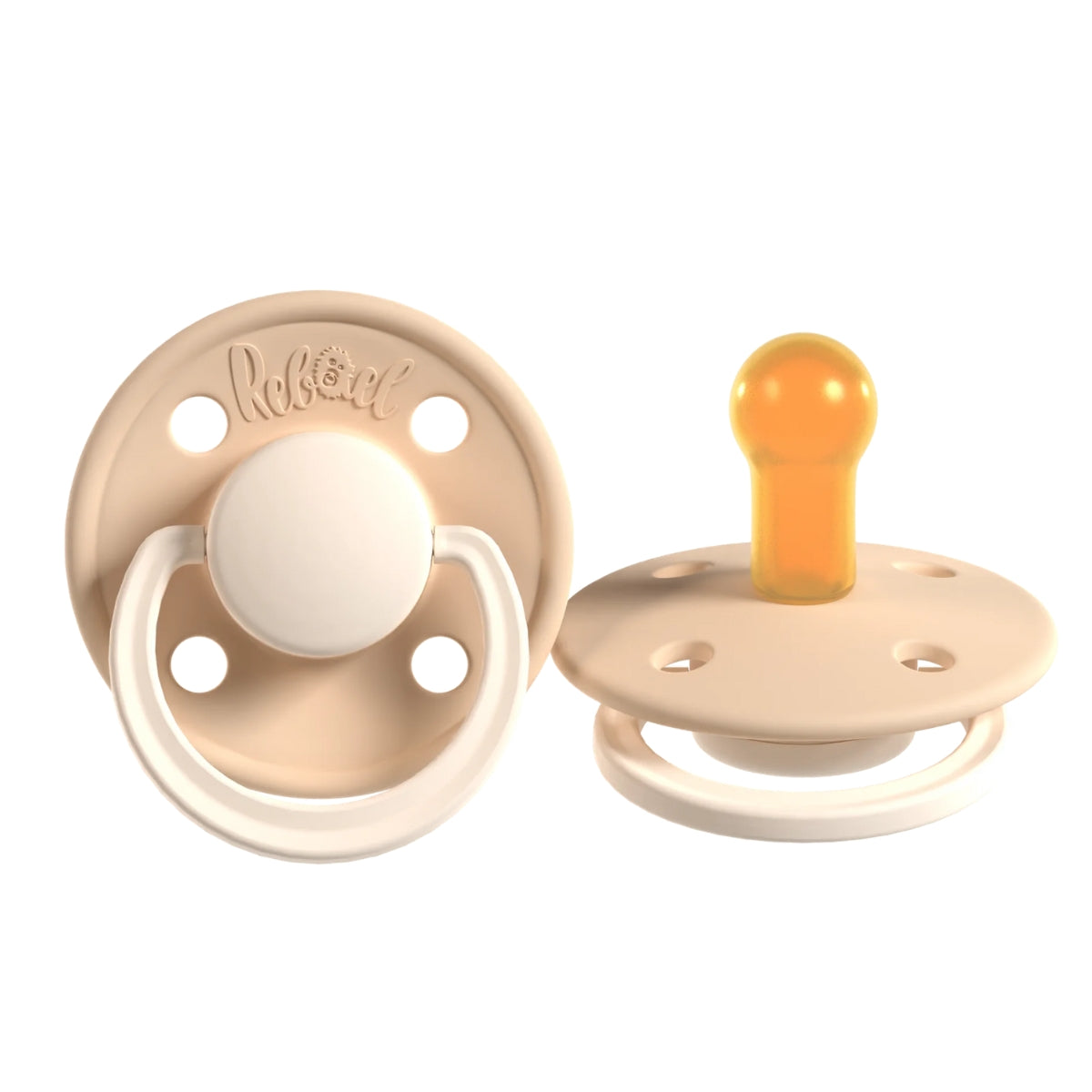 Rabael Duo Natural Rubber Round Pacifiers, 2pk - Dusty Pearly Mouse / Frosty Pearly Lion (2 Sizes)