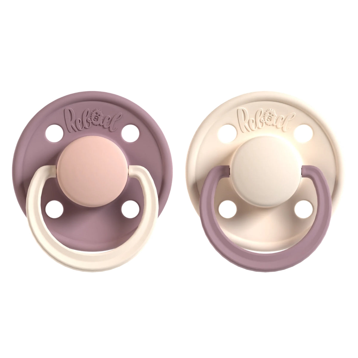 Rabael Duo Natural Rubber Round Pacifiers, 2pk - Misty Soft Mouse / Frosty Pearly Rhino (2 Sizes)