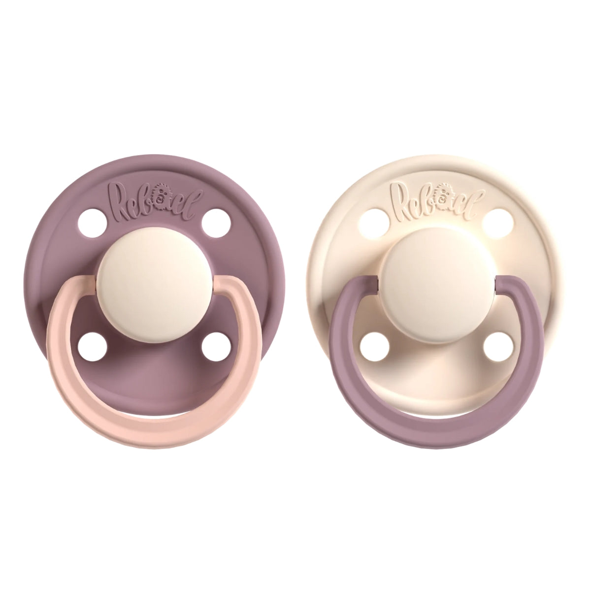 Rabael Duo Natural Rubber Round Pacifiers, 2pk -  Misty Pearly Poodle / Frosty Pearly Rhino (2 Sizes)