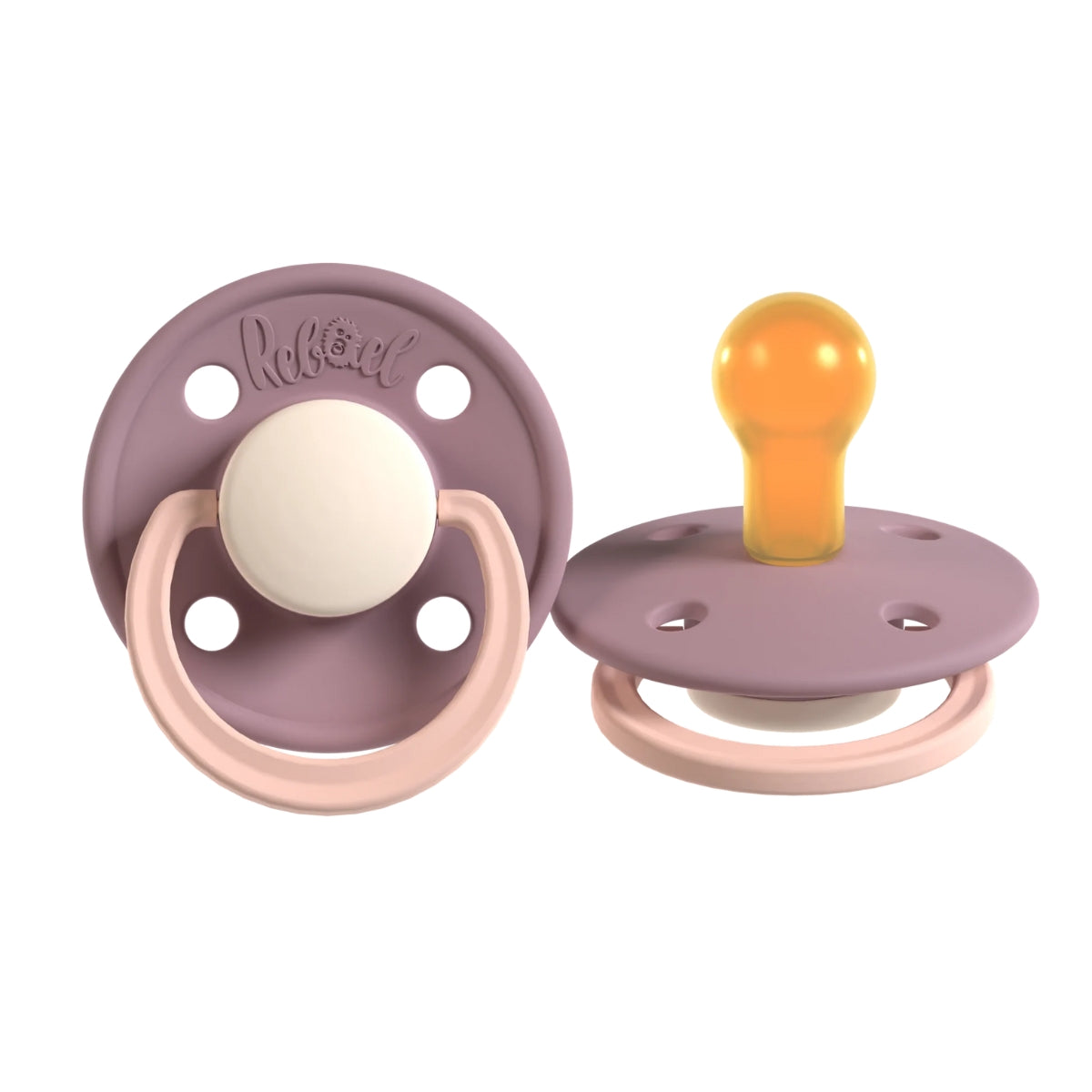 Rabael Duo Natural Rubber Round Pacifiers, 2pk -  Misty Pearly Poodle / Frosty Pearly Rhino (2 Sizes)