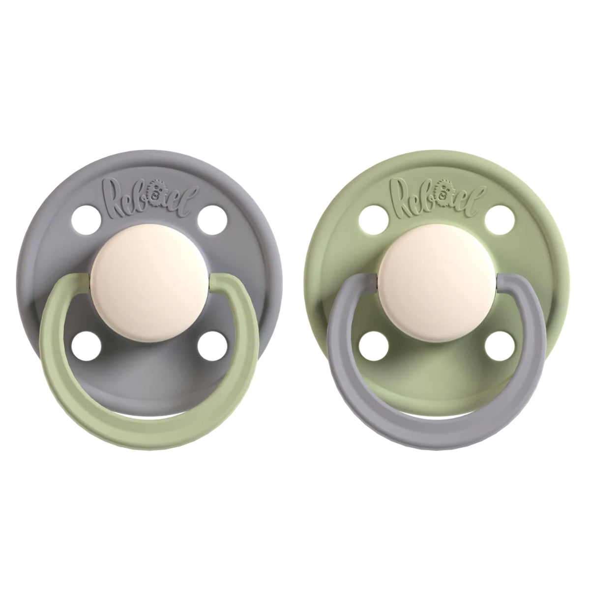 Rabael Duo Natural Rubber Round Pacifiers, 2pk -  Stormy Pearly Dolphin / Cloudy Pearly Pony (2 Colors)