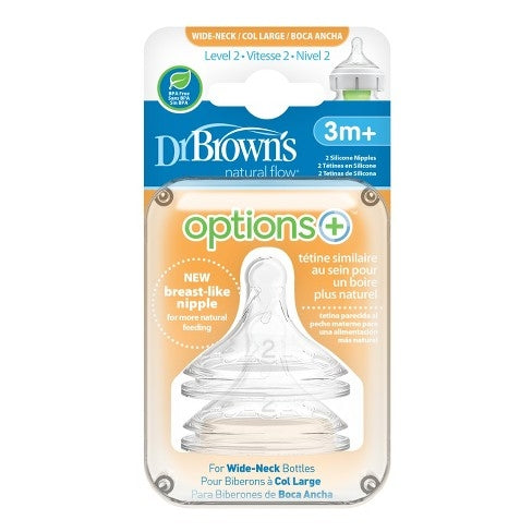 Dr. Brown’s Natural Flow Options+ PLUS Wide-Neck Nipple, 2pk (5 Sizes) - Pupsik Singapore