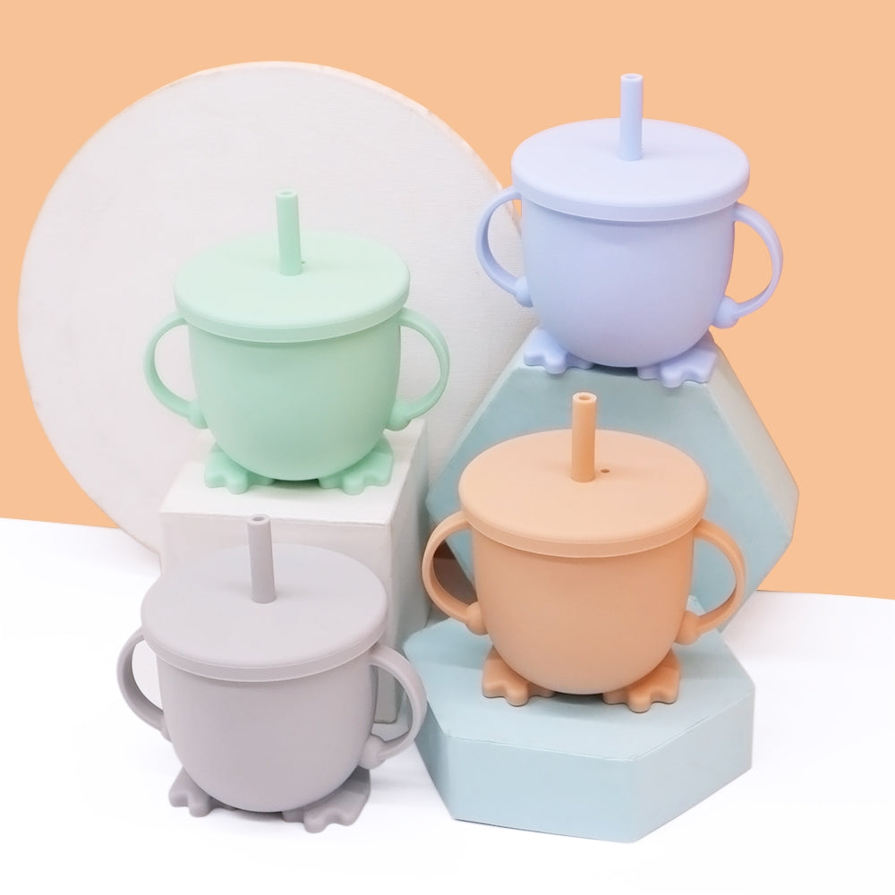 Biomom Happy Feet Silicone Straw Cup (5 Colours) - Pupsik Singapore
