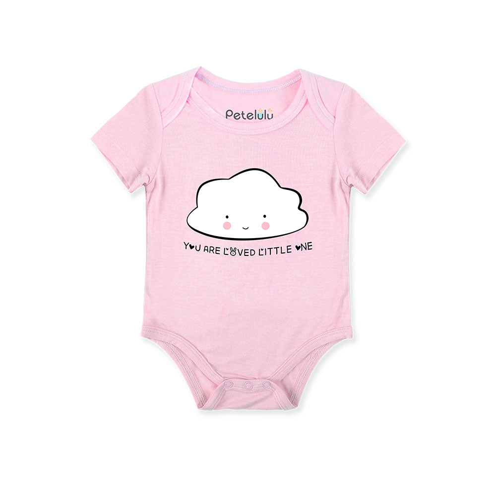 Petelulu Bamboo Short-Sleeves Onesie, Cloud - Pink (4 Sizes)