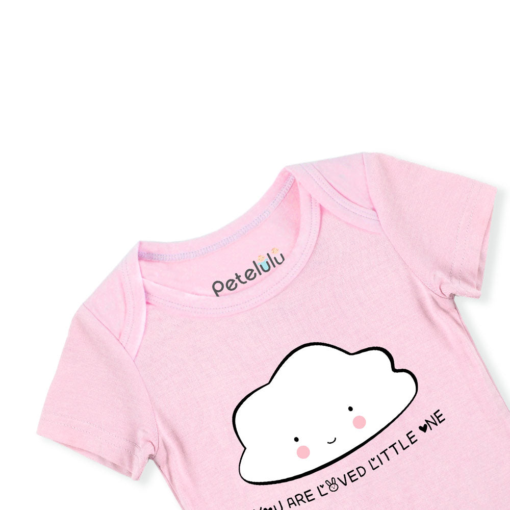 Petelulu Bamboo Short-Sleeves Onesie, Cloud - Pink (4 Sizes)