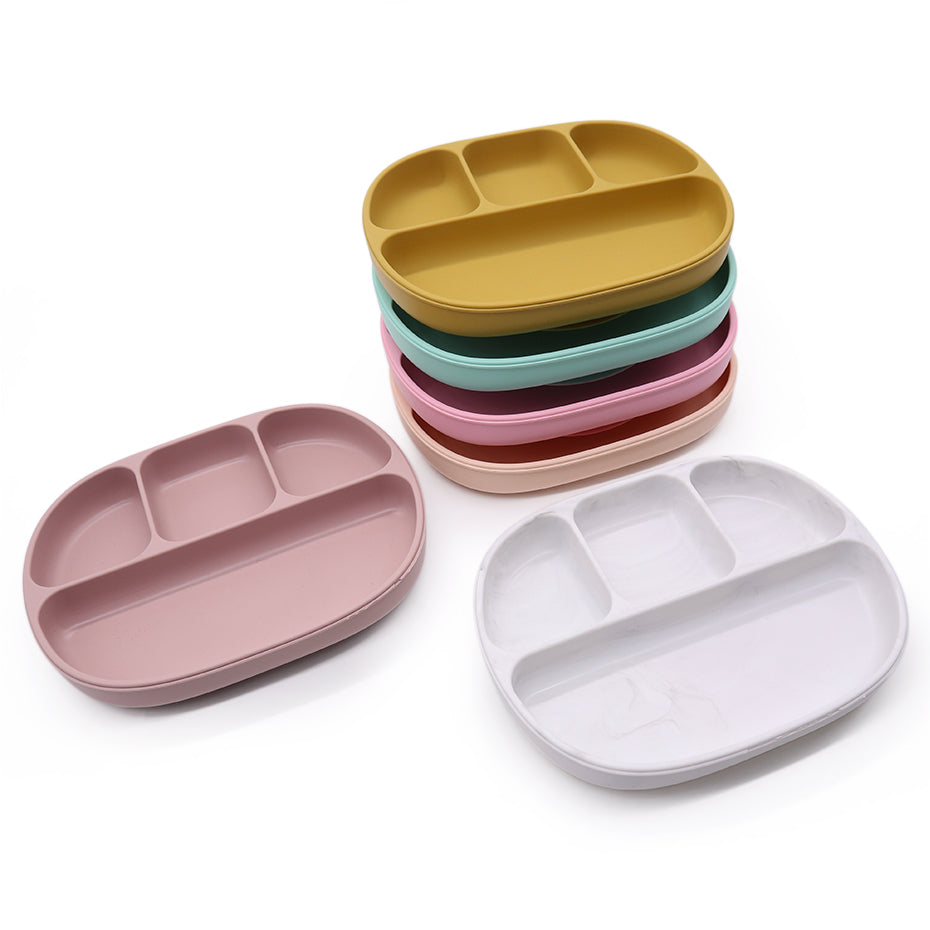 Biomom 4-Divided Silicone Suction Baby Plate with Translucent Cover (12 Colors)