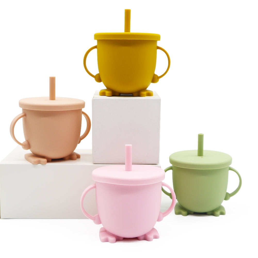 Biomom Happy Feet Silicone Straw Cup (5 Colours) - Pupsik Singapore