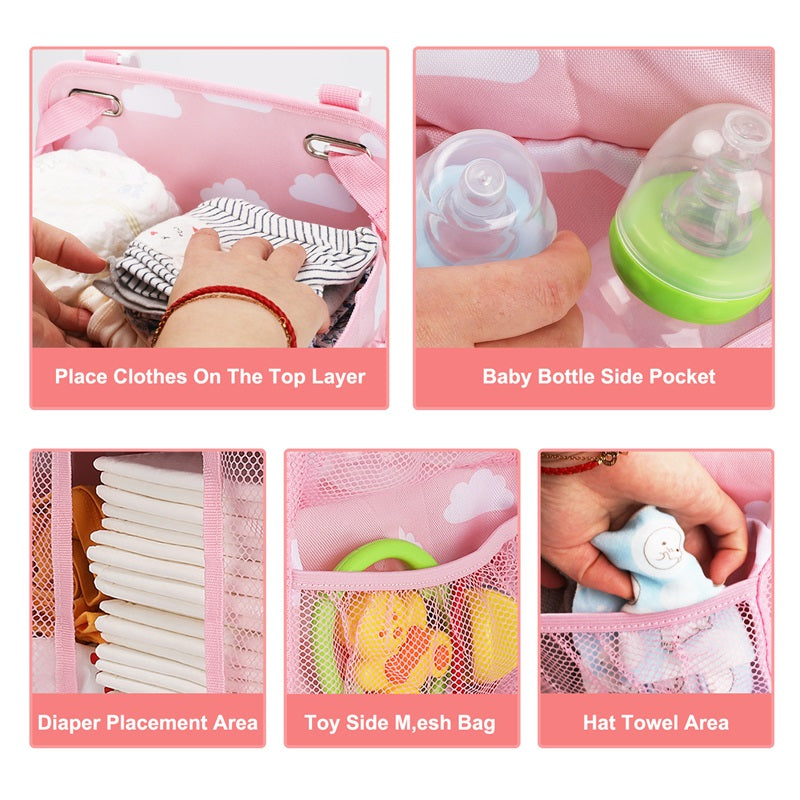 MPJ Baby Crib Organizer, Diaper Caddy - Grey Clouds