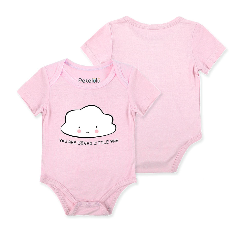 Petelulu Bamboo Short-Sleeves Onesie, Cloud - Pink (4 Sizes)