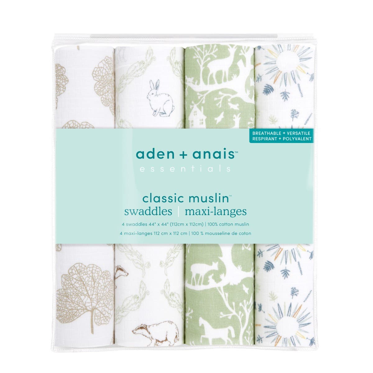 Aden Anais Essentials Muslin Cotton Swaddle (44 x 44 in), 4pk (31 Designs) - Pupsik Singapore
