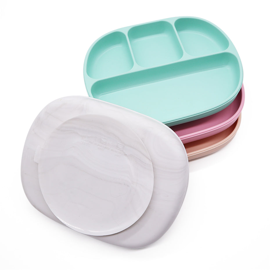 Biomom 4-Divided Silicone Suction Baby Plate with Translucent Cover (12 Colors)