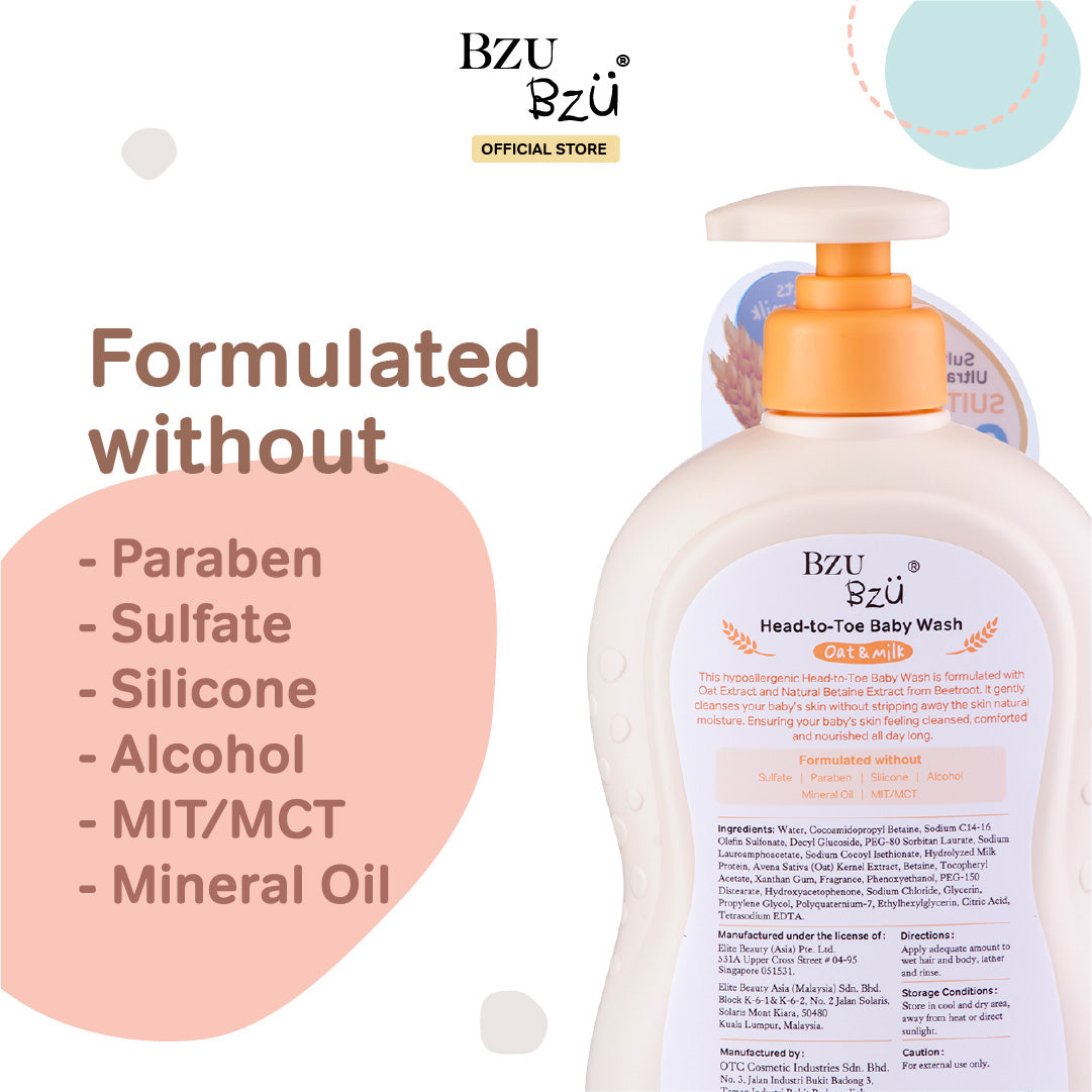 BZU BZU Head to Toe Baby Wash and Shampoo Oat & Milk, 600ml (Exp 05/27)