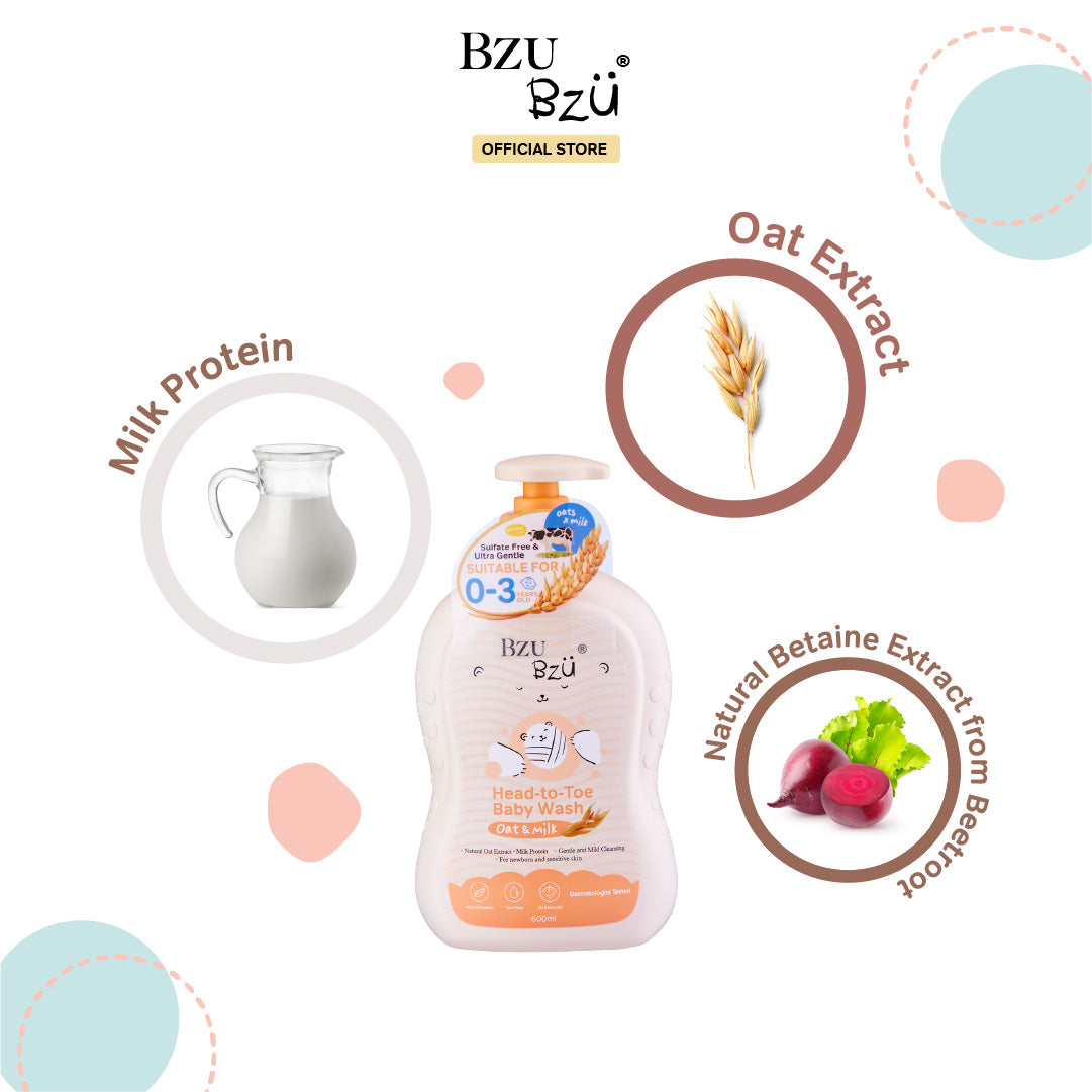 BZU BZU Head to Toe Baby Wash and Shampoo Oat & Milk, 600ml (Exp 05/27)