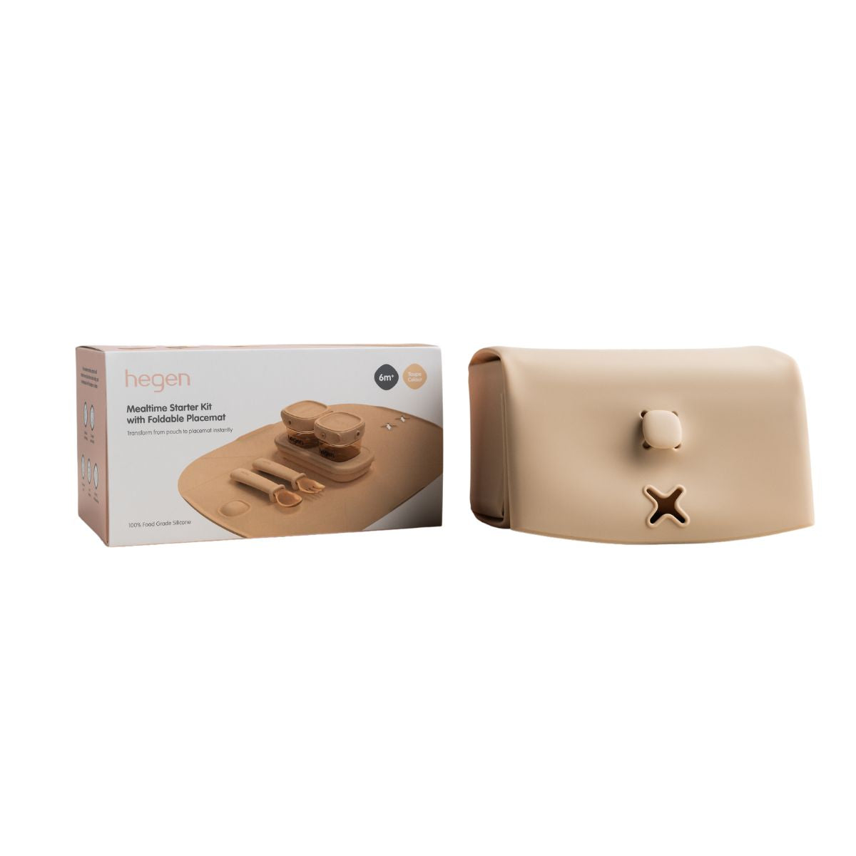 Hegen Mealtime Starter Kit with Foldable Placemat Taupe