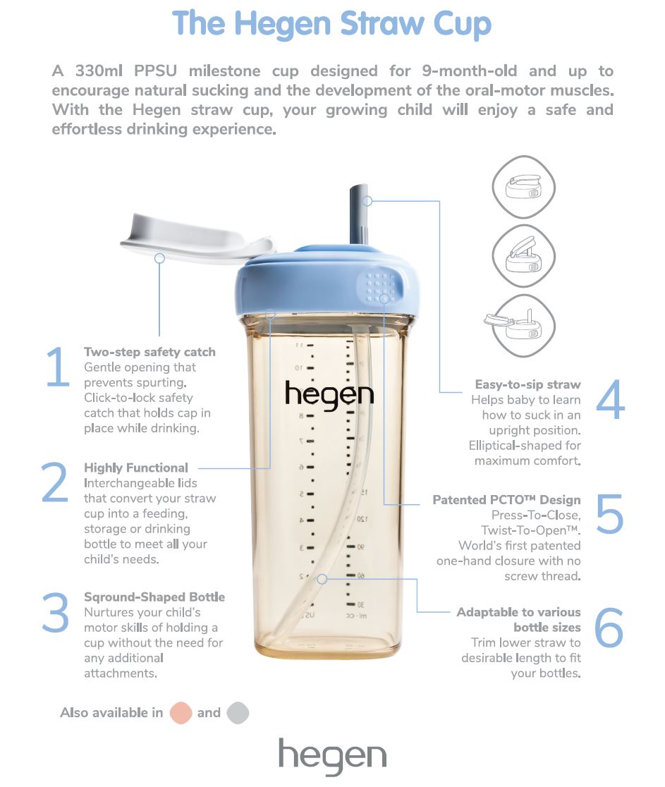 Hegen PCTO™ Straw Cup PPSU, 330ml/11oz (4 Colours) - Pupsik Singapore