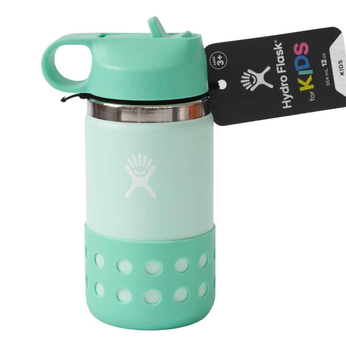 Hydro Flask Kids Wide Mouth Straw Lid Perforated Boot Insulated Water Bottle, 12oz (2 Colors)
