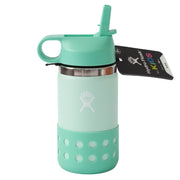 Hydro Flask Kids Wide Mouth Straw Lid Perforated Boot Insulated Water Bottle, 12oz (2 Colors)
