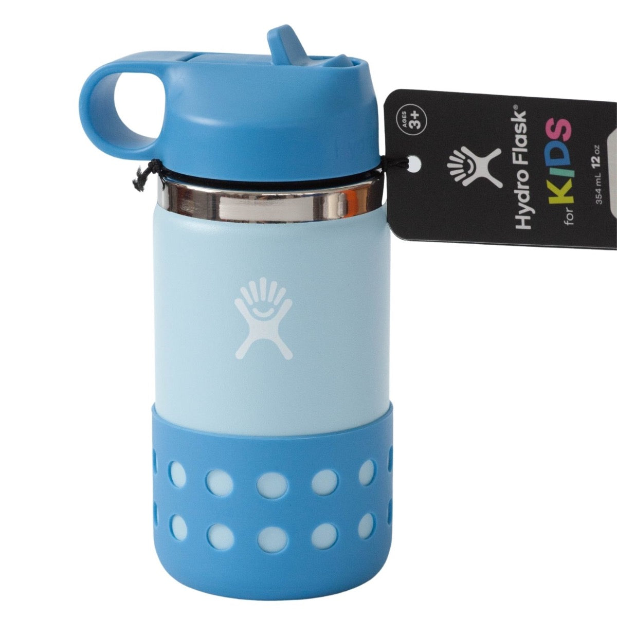 Hydro Flask Kids Wide Mouth Straw Lid Perforated Boot Insulated Water Bottle, 12oz (2 Colors)