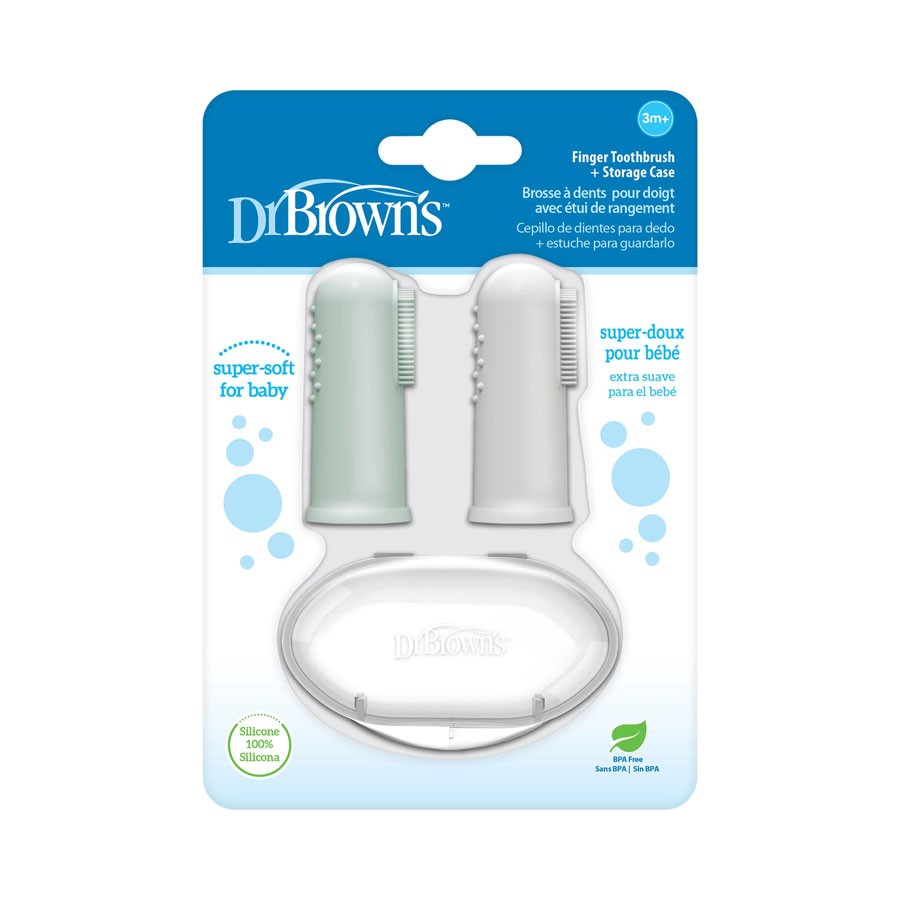 Dr Brown's Silicone Finger Toothbrush with Case, 2pk (2 Colors) - Pupsik Singapore