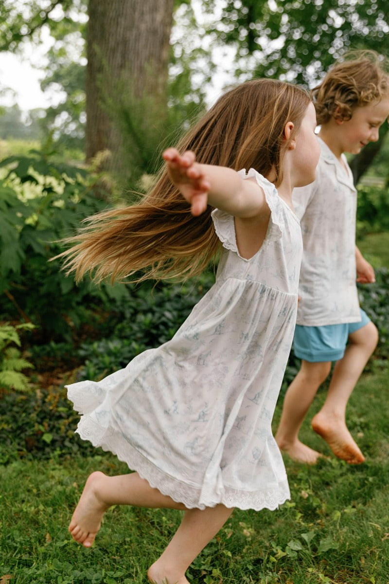 House of Holly Flutter Broderie Dress - Wild Toile Blue - 2-3Y