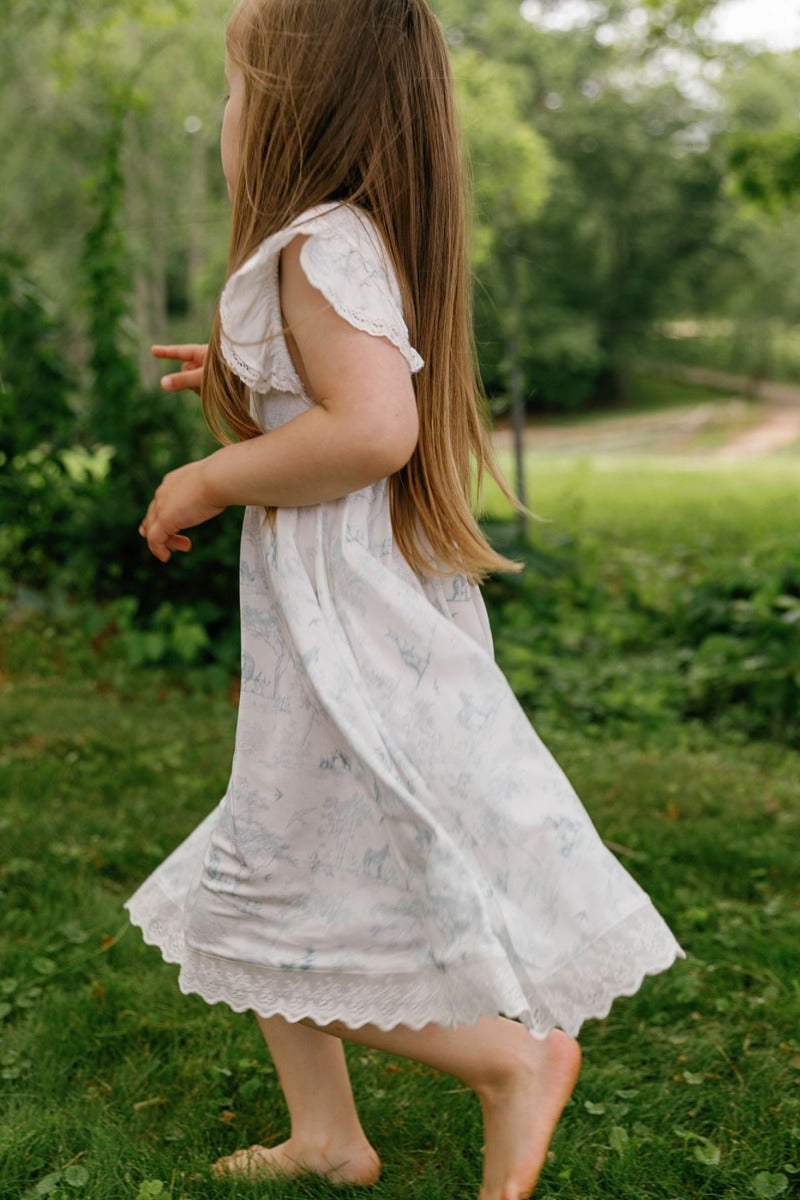 House of Holly Flutter Broderie Dress - Wild Toile Blue - 2-3Y