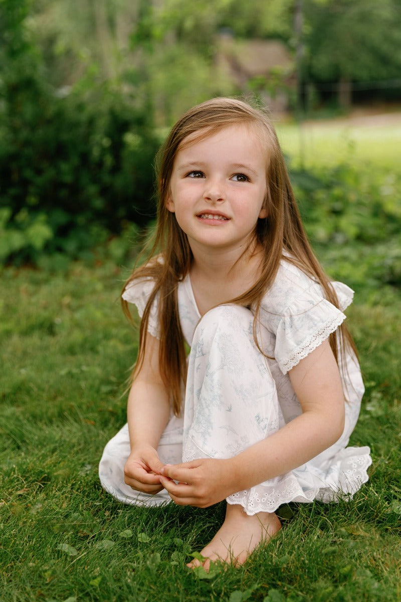 House of Holly Flutter Broderie Dress - Wild Toile Blue - 2-3Y