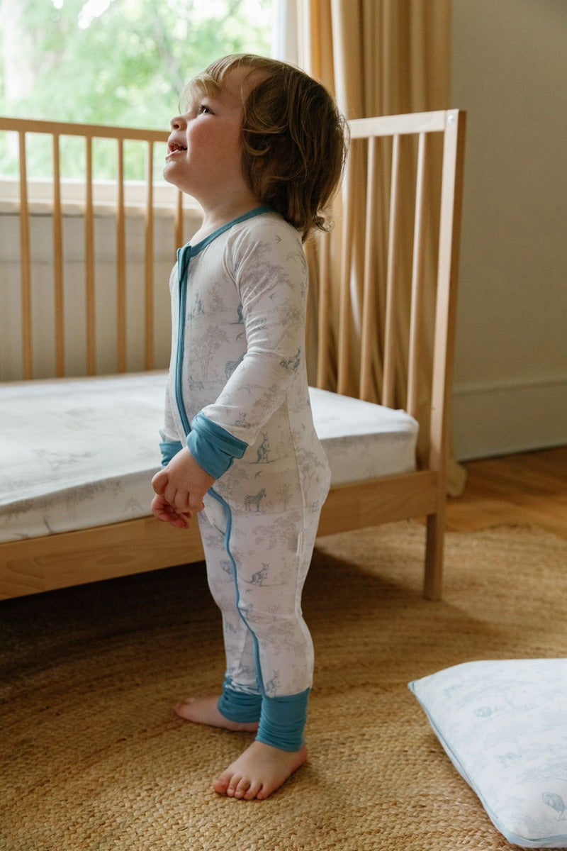 House of Holly Zip Sleepsuit - Wild Toile Grey/Teal (3 Sizes)