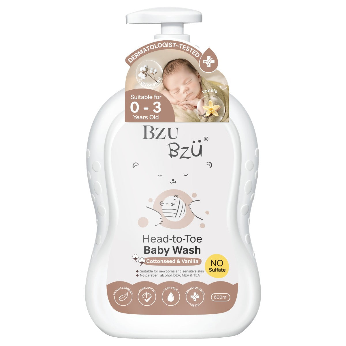 BZU BZU Head to Toe Baby Wash Cottonseed & Vanilla, 600ml (Exp 01/28)