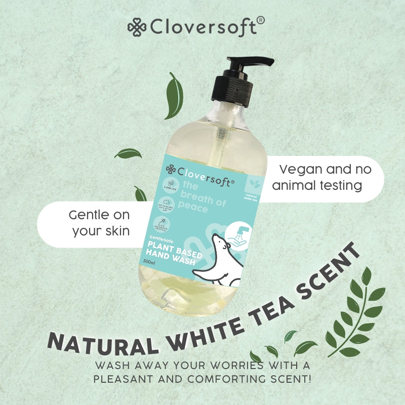 Cloversoft 99.99% Antibacterial Gel Hand Wash, 500ml - White Tea (Exp 11/27)