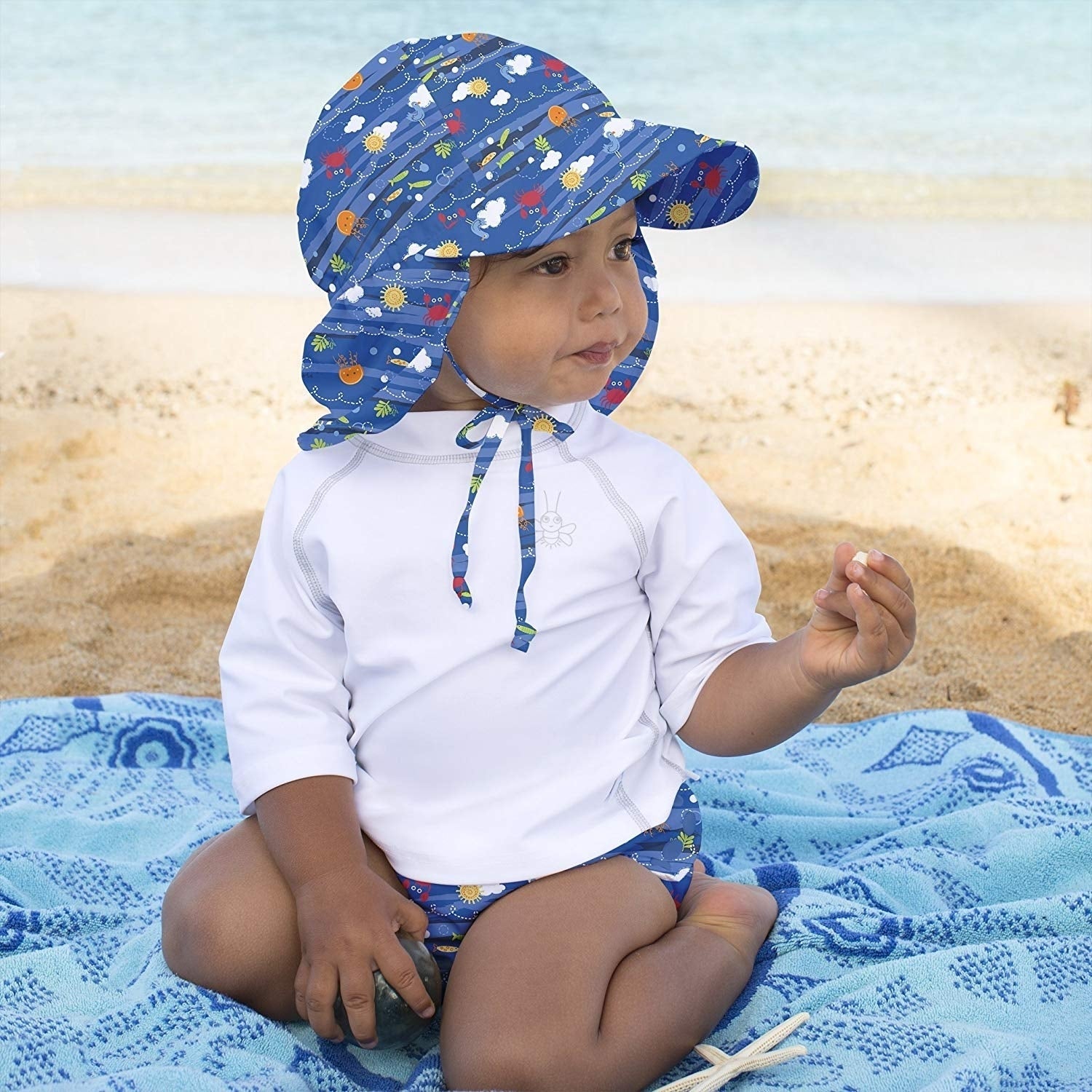 IPlay Flap Sun Protection Hat - Royal Blue Sea Friends (2 Sizes)